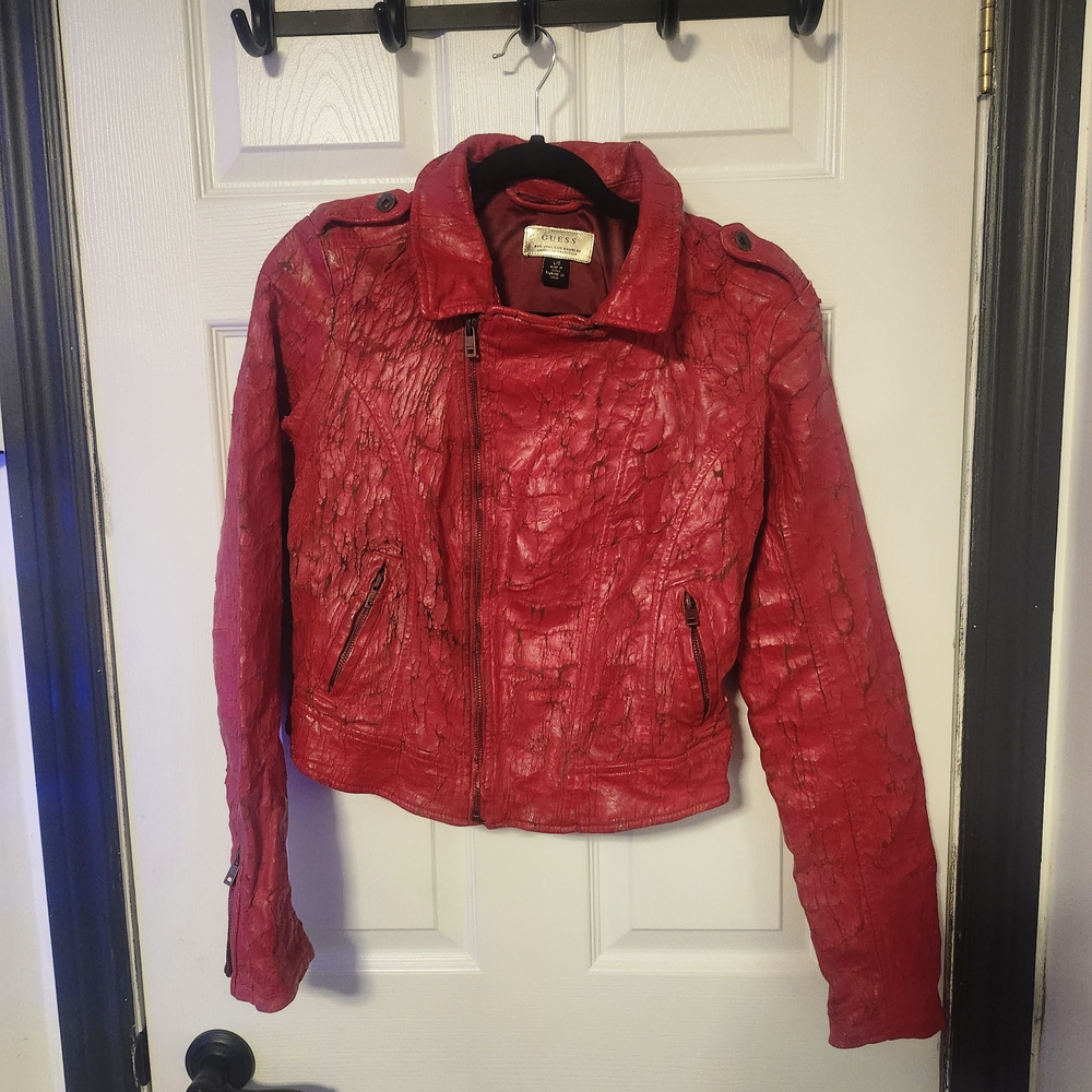 Guess Vibrant Red Leather Jacket